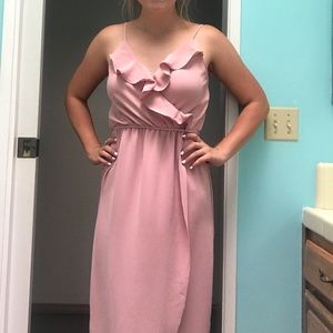 everly pink long formal dress